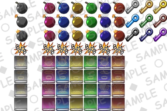 48x48px　カラフル！　～爆弾・本・カギの詰め合わセット～